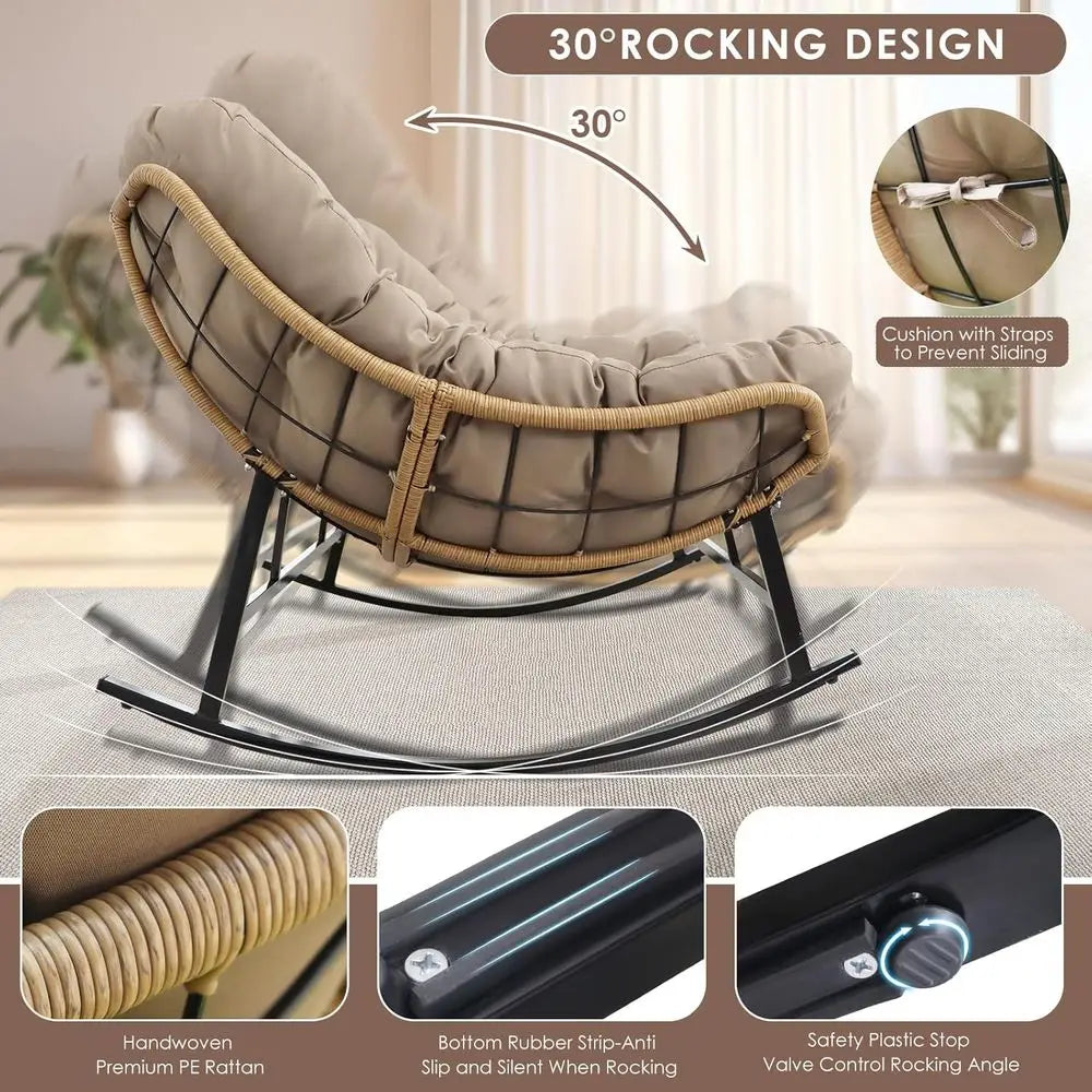 Double Rocking Chairs, Oversized Egg Swing Chairs, 2-Person Wide Loveseat with Cushion, Comfortable Outdoor Furniture for Patio,