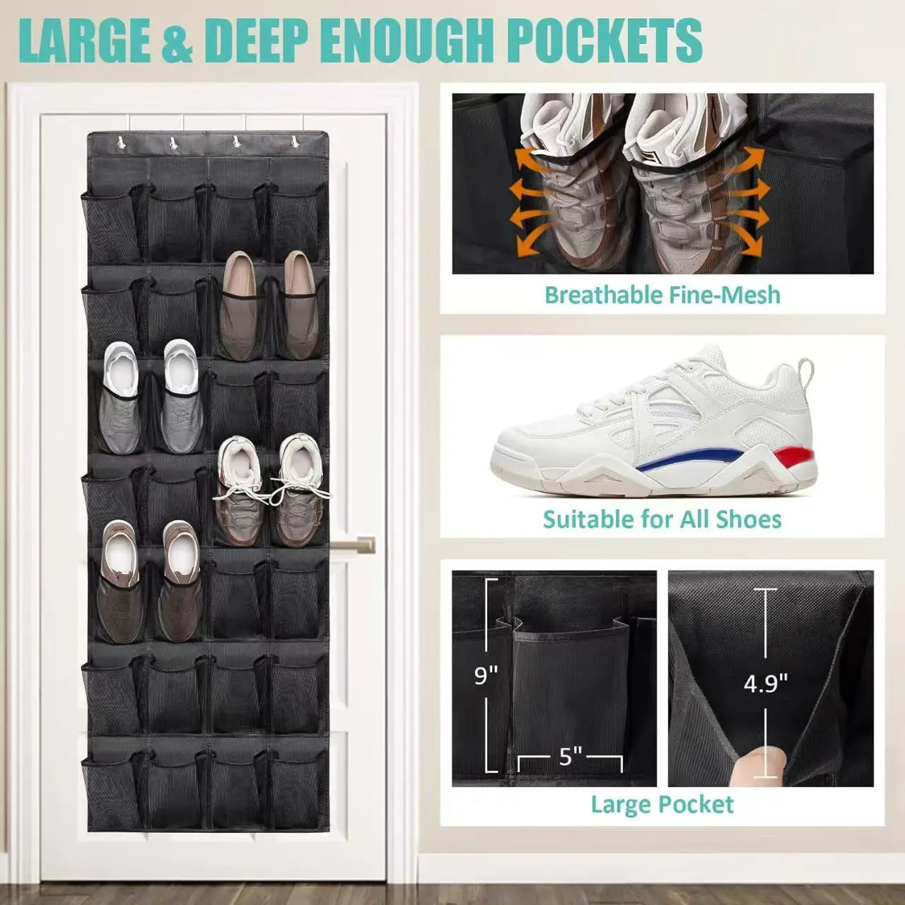 40/24/14 Grid Wall-Mounted Shoe Organiser Fabric Closet Bag Storage Rack Mesh Pocket Clear Hanging Over The Door Cloth Box