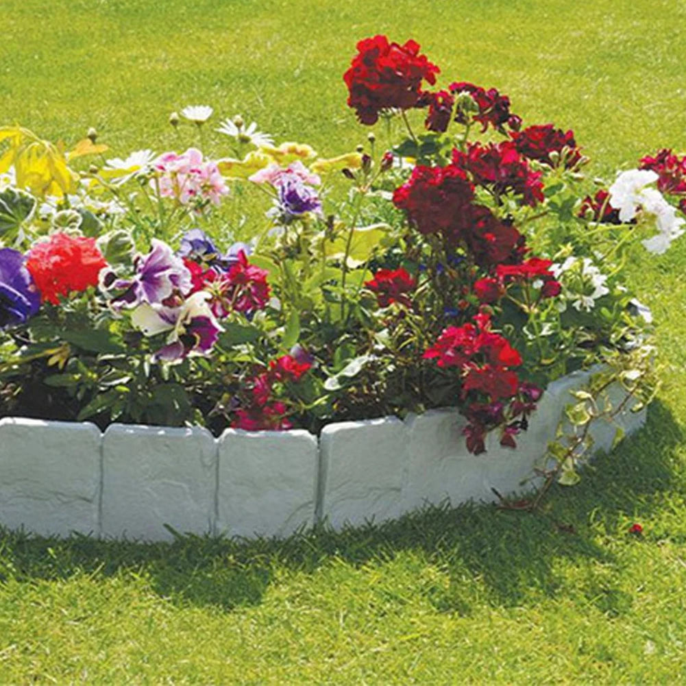 10pcs Garden Edging Set 9.84x9.06Inch Plastic Imitation Stone Landscape Border DIY Lightweight Easy Installation for Landscaping