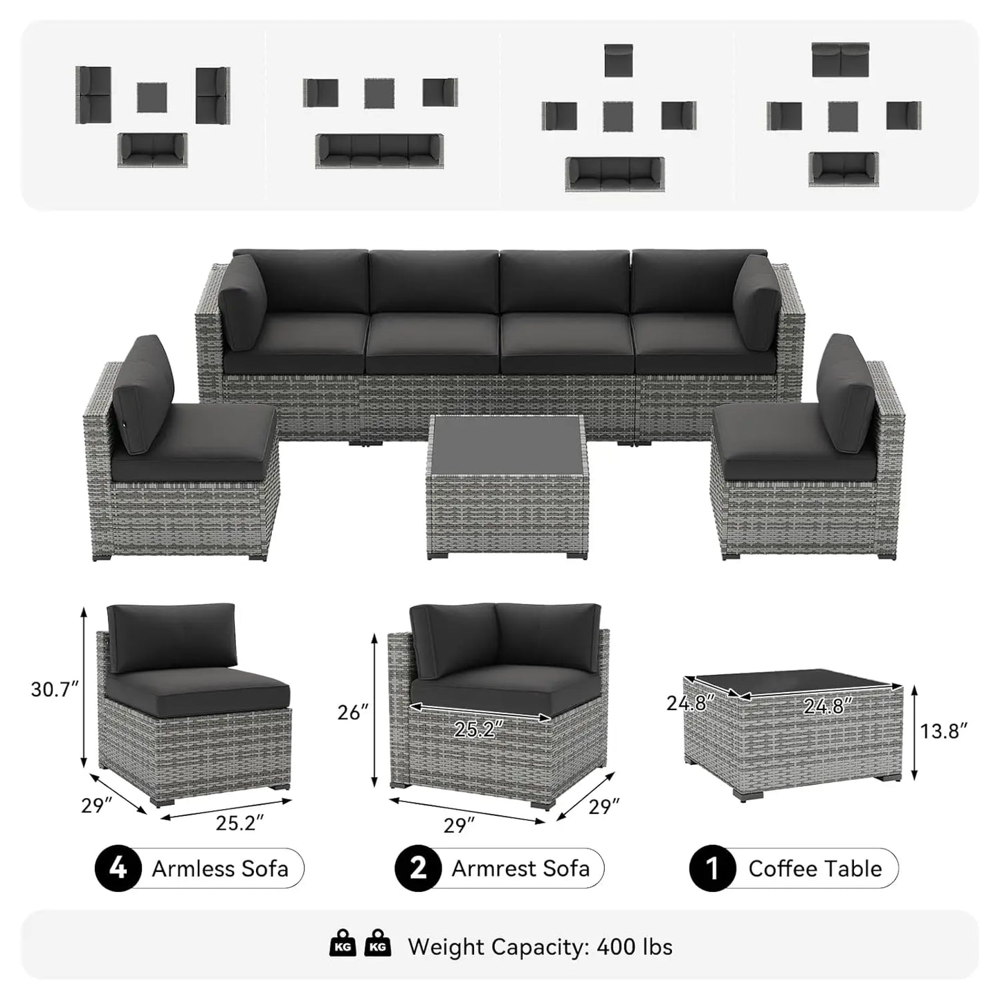 7-Piece Patio Furniture Set, Wicker Rattan Outdoor Furniture with Thick Cushions, Patio Conversation Sets with, Customized