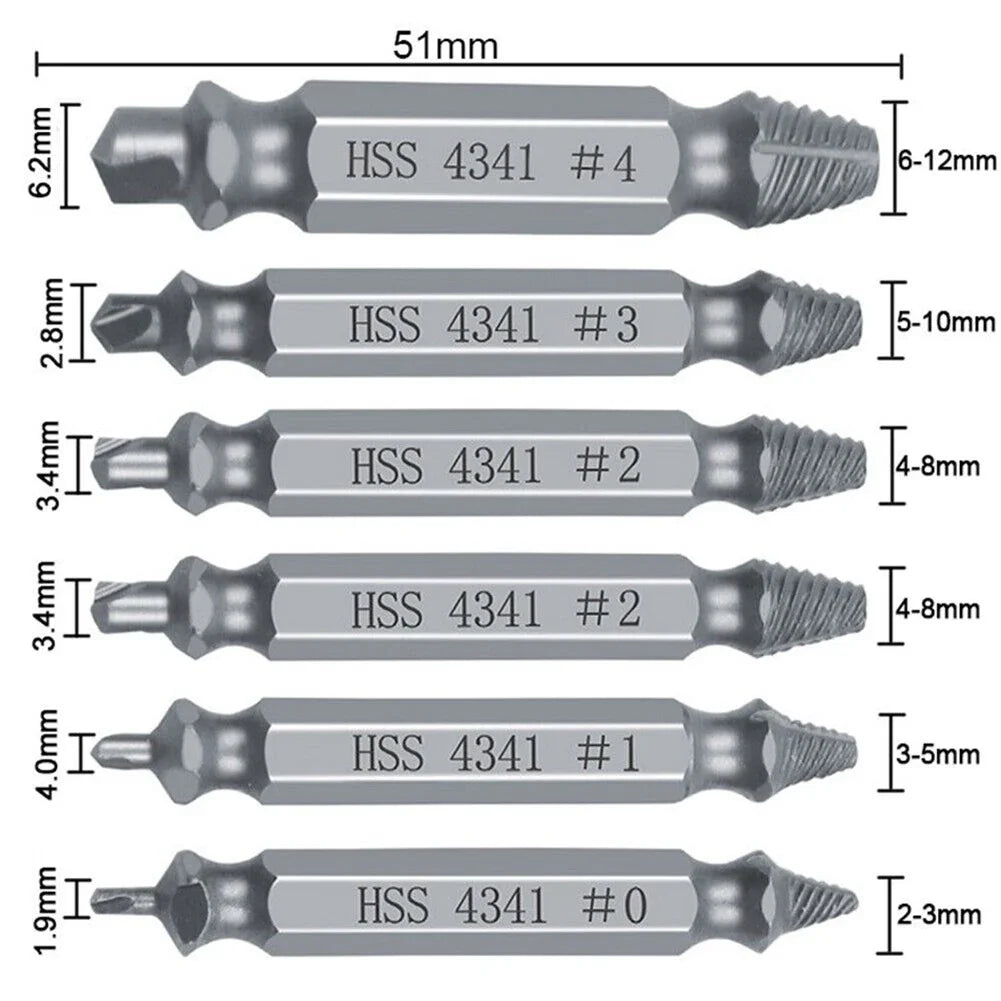 6Pcs Damaged Screw Extractor Easy Out Set Bolt Stud Remover Drills Tools Kit Tap Set Of Broken Head Screw Extractor Repair Tool