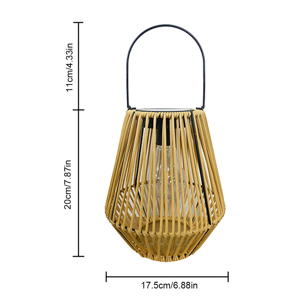 Outdoor Solar Lantern IP65 Waterproof with Handle Solar Hanging Lantern Light Rattan Bamboo Lamp for Yard Garden Home Decoration