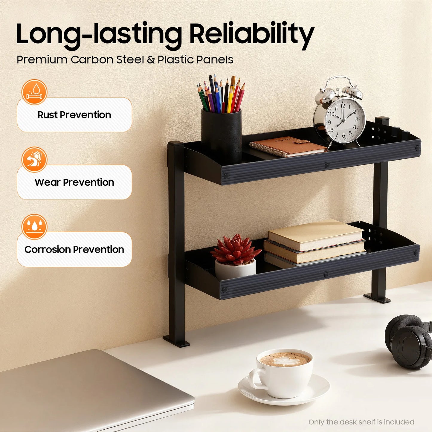2-Tier Desk Shelf, Expandable Under Desk Storage, Clamp on Desk Shelf, Djustable Table Corner Storage Basket for Offices