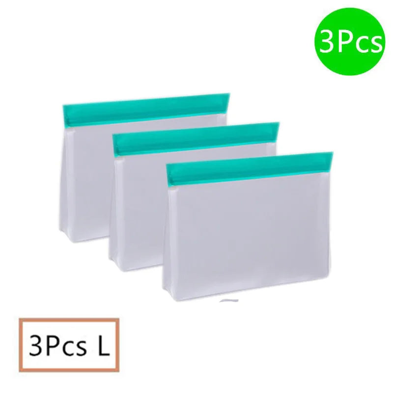 Reusable Silicone Food Bag Freezer Stand Up Fresh-keeping Bag Food Fruit Storage Bag Kitchen Leakproof Fresh Shut Bags BPA Free