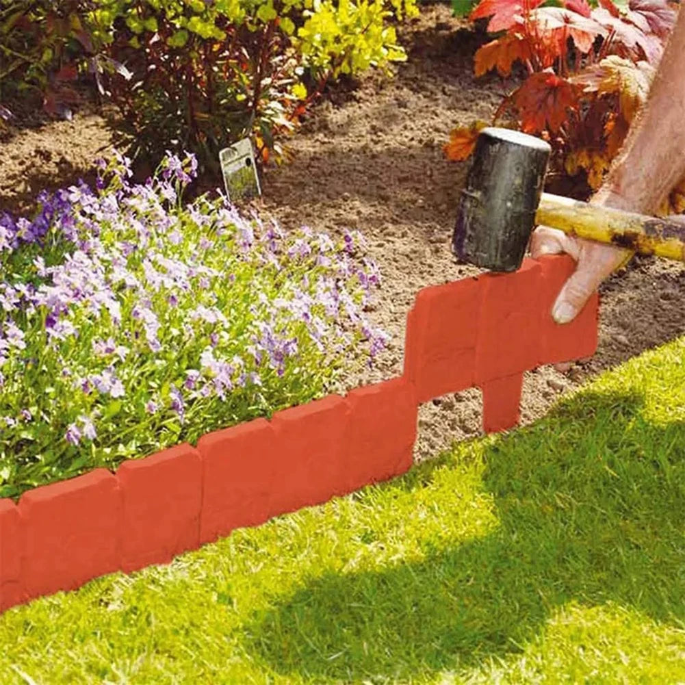 10pcs Garden Edging Set 9.84x9.06Inch Plastic Imitation Stone Landscape Border DIY Lightweight Easy Installation for Landscaping