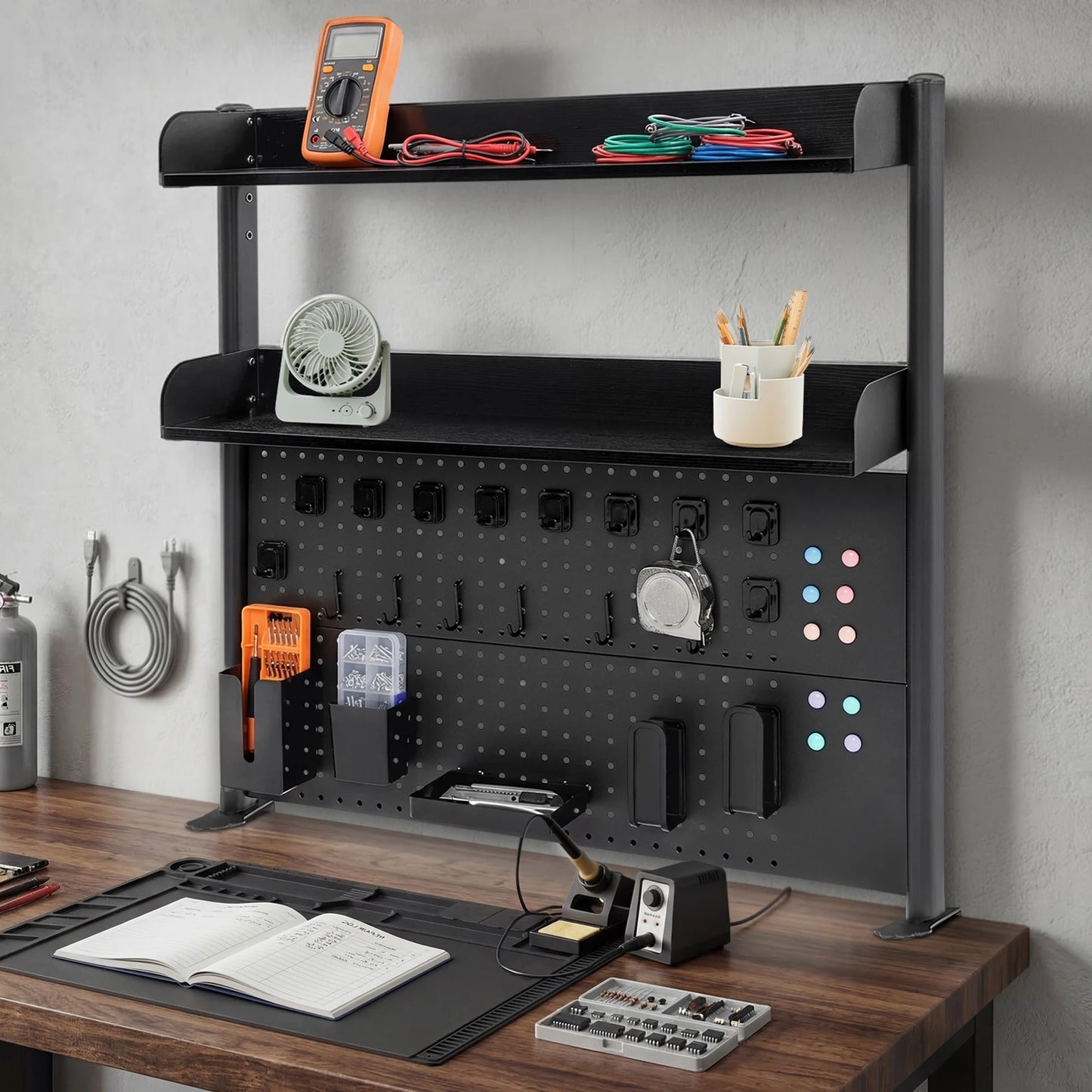 Clip On Desktop Bookshelf Organizer 2 Tier Open Shelf With Pegboard Back Multipurpose Countertop Storage For Stationery Books