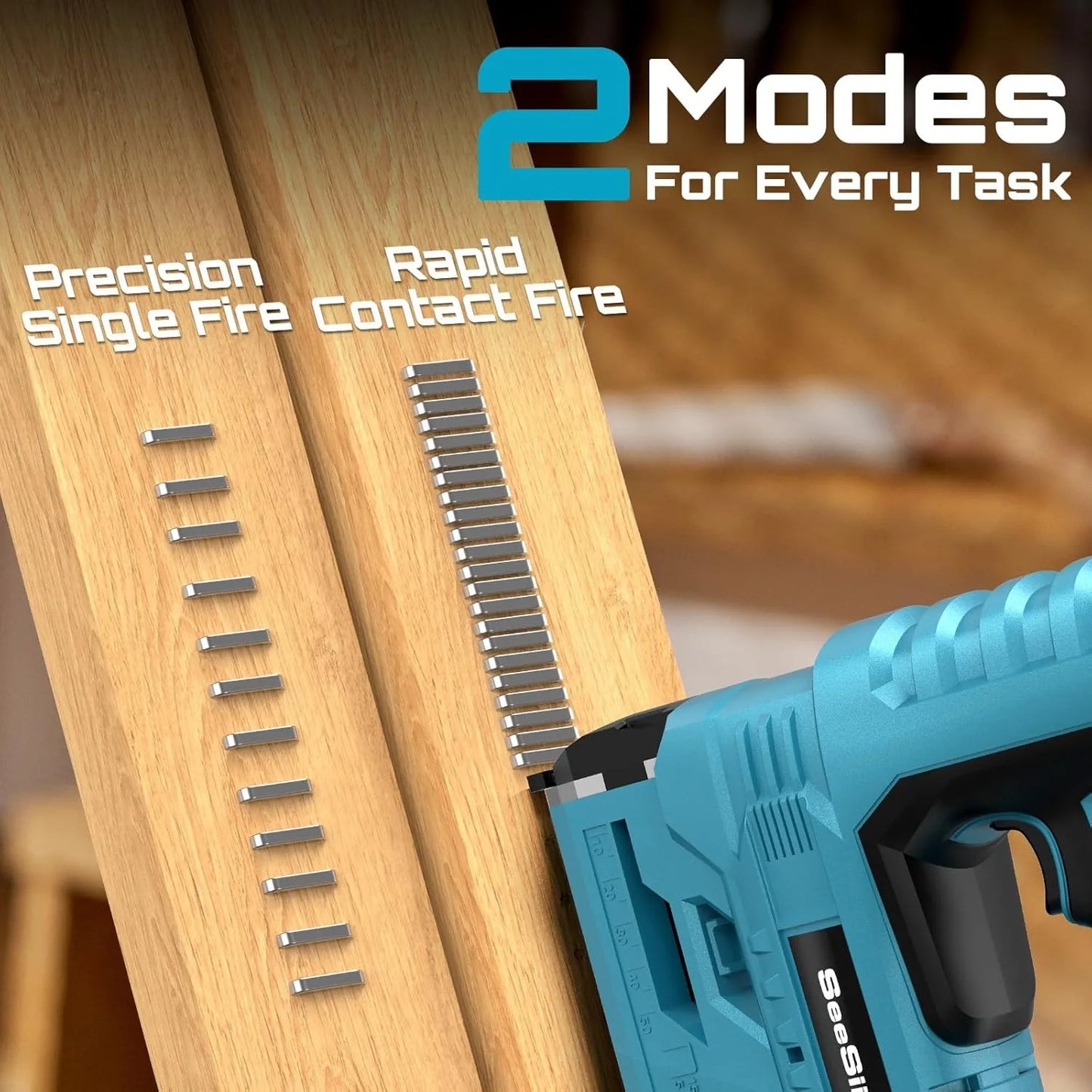 SEESII 18 Gauge Cordless Brad Nail Gun 1000 Brad Nails Cordless Stapler Framing Nailer Furniture Power Tool With 2pcs Battery