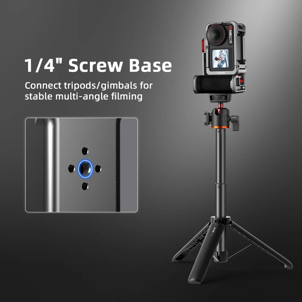 Flymile Action 5 Pro Camera Grip Holder Metal Cage for DJI Action 5 Pro/Action 4 Accessories Shutter Button Photography Handle