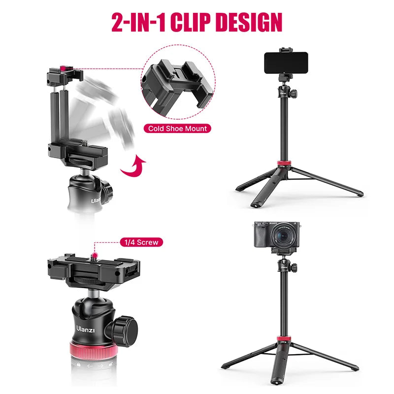 Ulanzi MT-44 57.6 Inch Extendable Livebroadcast Tripod Stand with Phone Mount Holder for DSLR Camera for Gopro Smartphone Vlog