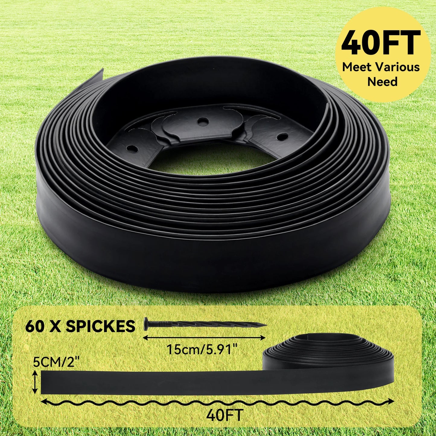 12M Fixed Garden Barrier Lawn Grass Plastic Edging Border Landscape Edging Garden Edge Kit With 60 Anchoring Spikes Easy Install