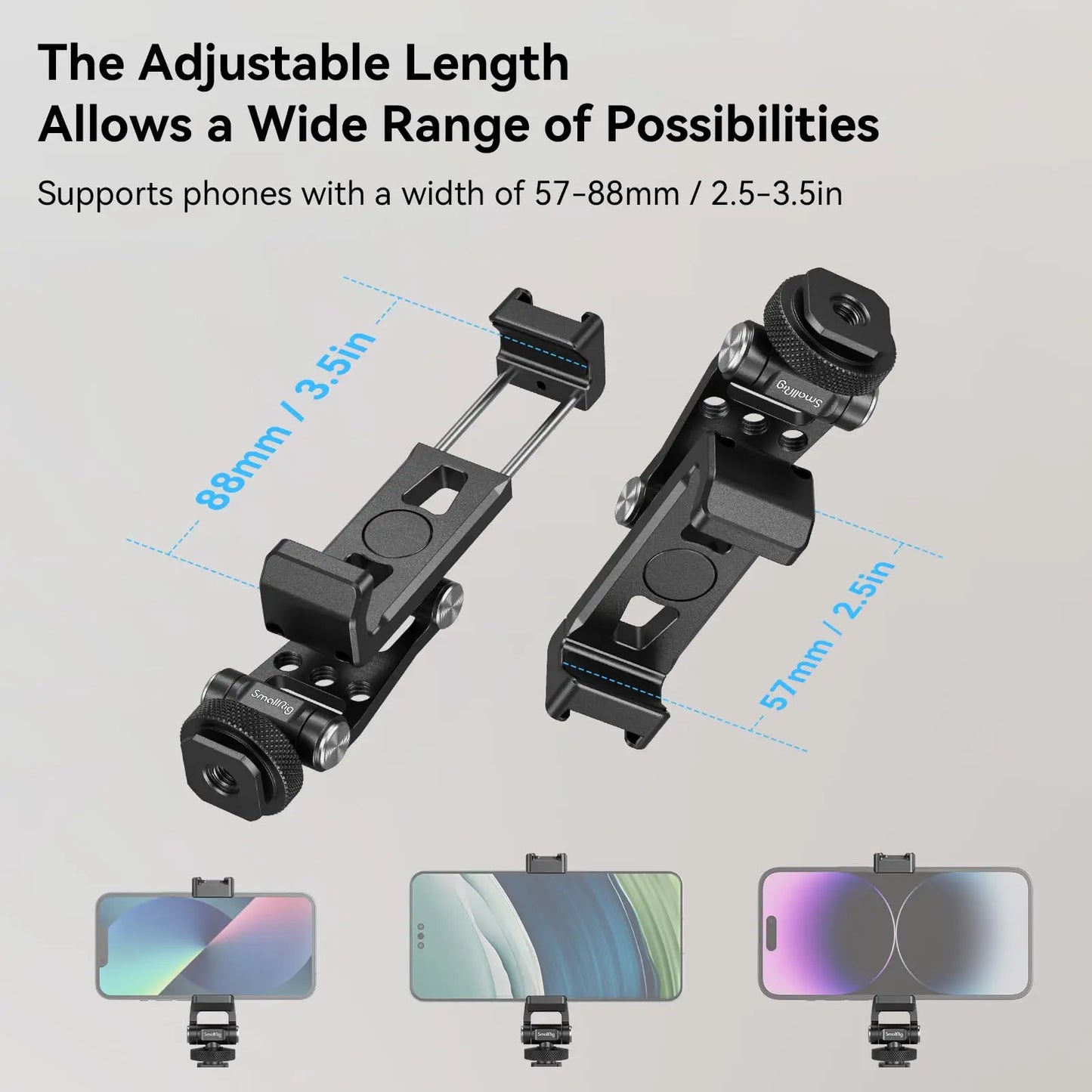 SmallRig Metal Phone Holder with Cold Shoe for 57-88mm width Phone Quick Switching for Microphone,Light for DJI RS 4 / RS 4 Pro