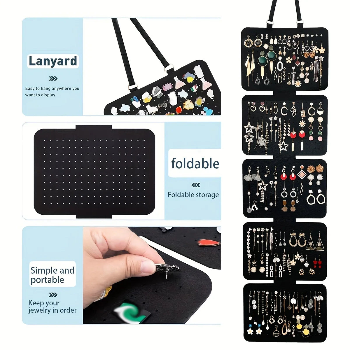 1pc Foldable Felt Jewelry Organizer,Wall Hanging 5-Tier Earring Pendant Display,Storage Bag For Necklaces,Bracelets