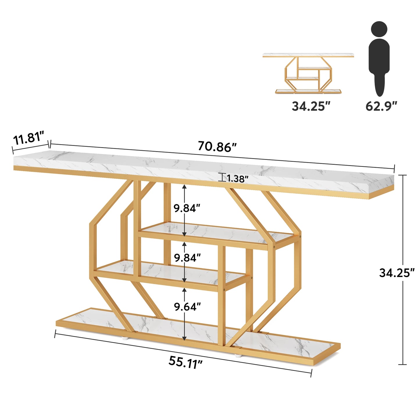 Tribesigns Console Table, Modern Gold Sofa Table Behind Couch with Storage, 4 Tier Entryway Accent Table