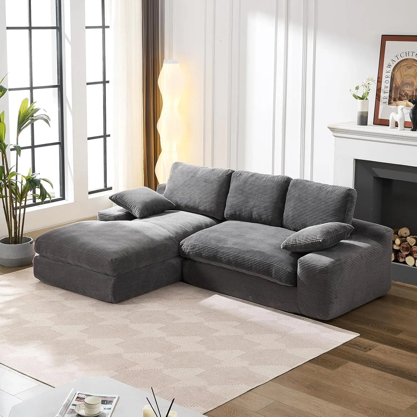 98.4" Cloud Modular Sectional Couch with Chaise,L-Shaped Modern Upholstered Sofa with Deep Seat,Corduroy Sectional, Customized