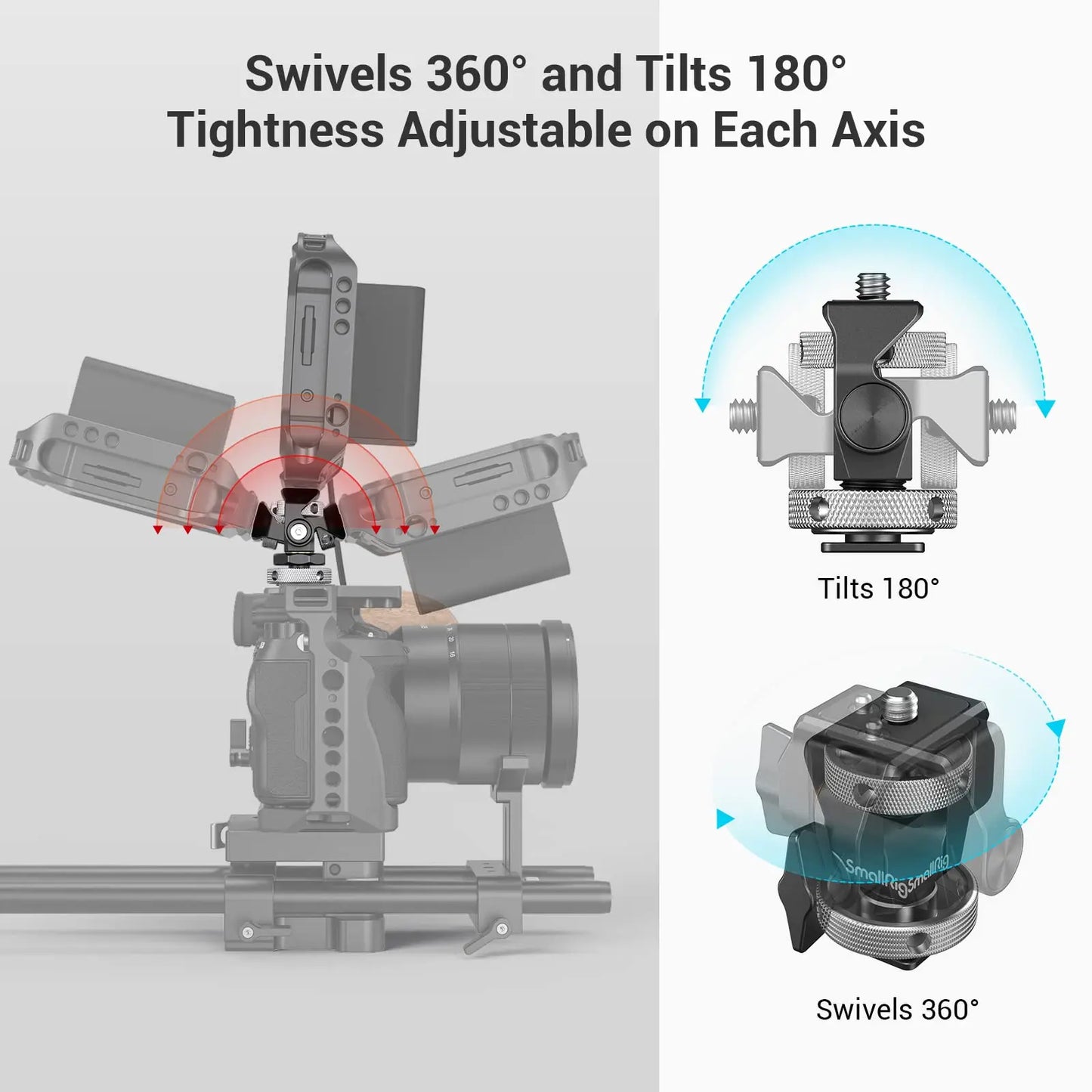 SmallRig Quick Release Monitor Holder Camera Clamp Swivel and Adjustable Monitor Mount with Cold Shoe/ARRI/NATO Mount 2905B