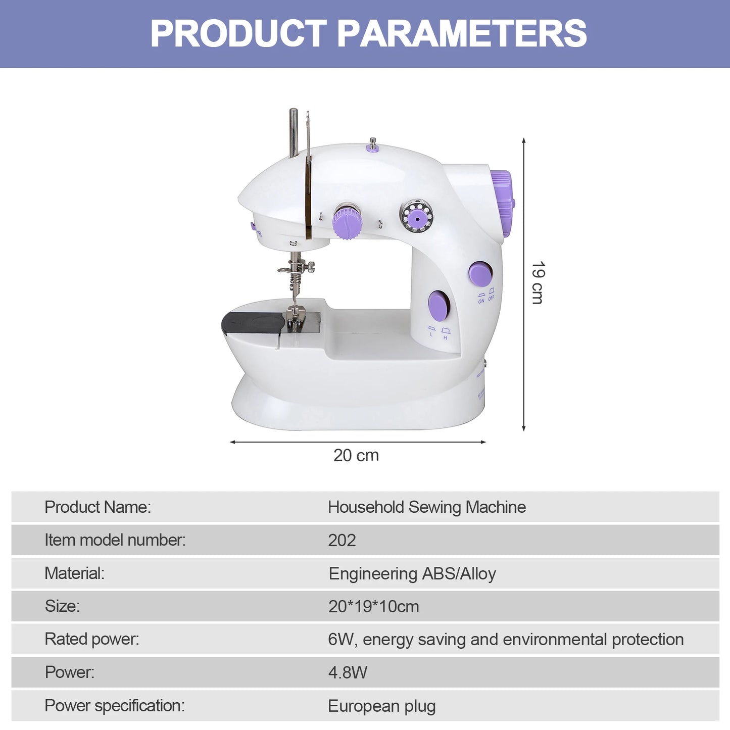 202A Household Mini Electric Sewing Machine Double Thread 2-speed Sewing Machine with Pedal Simple sewing function US