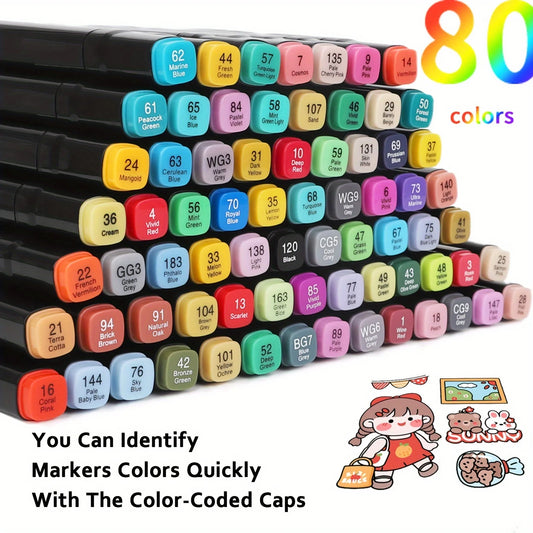 Markers, 80/120/168 Colors Two Color Professional Permanent Sketch Markers For Adult Coloring, Illustration And Artistic Drawing