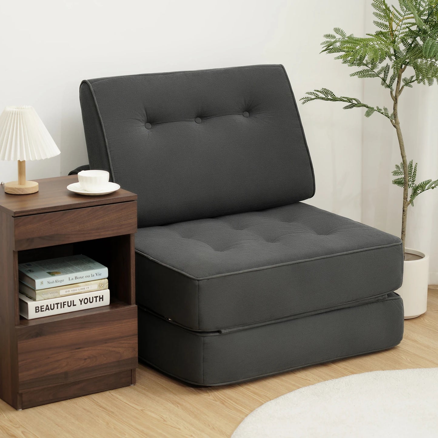 Folding Sofa Bed Couch Fold Out Chair Bed with Pillow, Convertible Sofa Bed Futon Sleeper Chair, Dark Gray