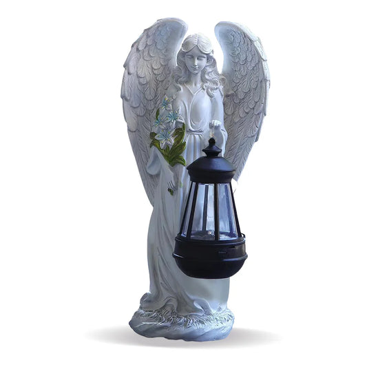 Solar Angel Statue Light Auto On & Off Decorative Angel Figurine Lantern Fairy Figurine Decor Lamp for Outside Yard Art Patio