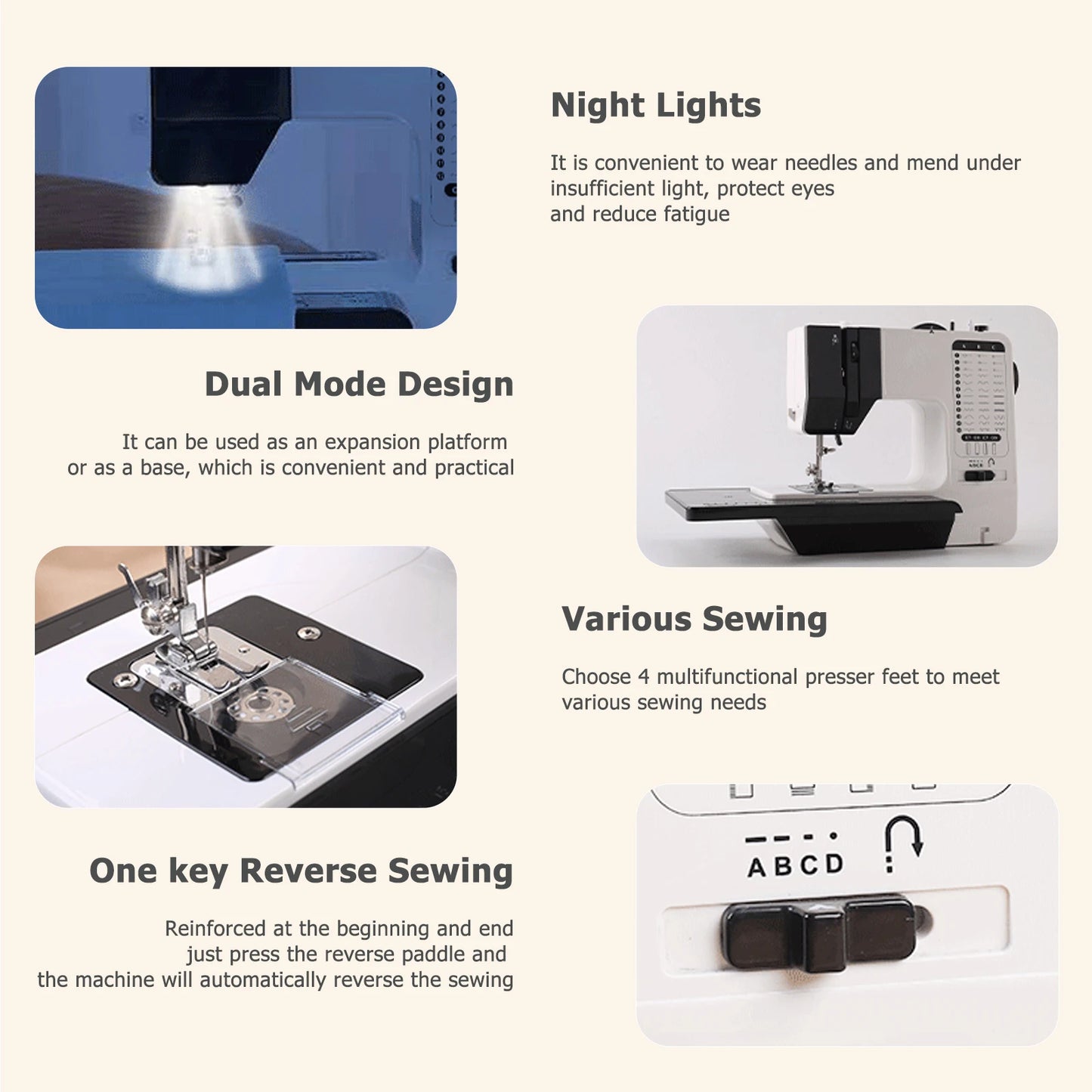 12 Stitches Mini Electric Sewing Machine with Sewing Table and 113PCS Sewing Kit Multifunctional base design