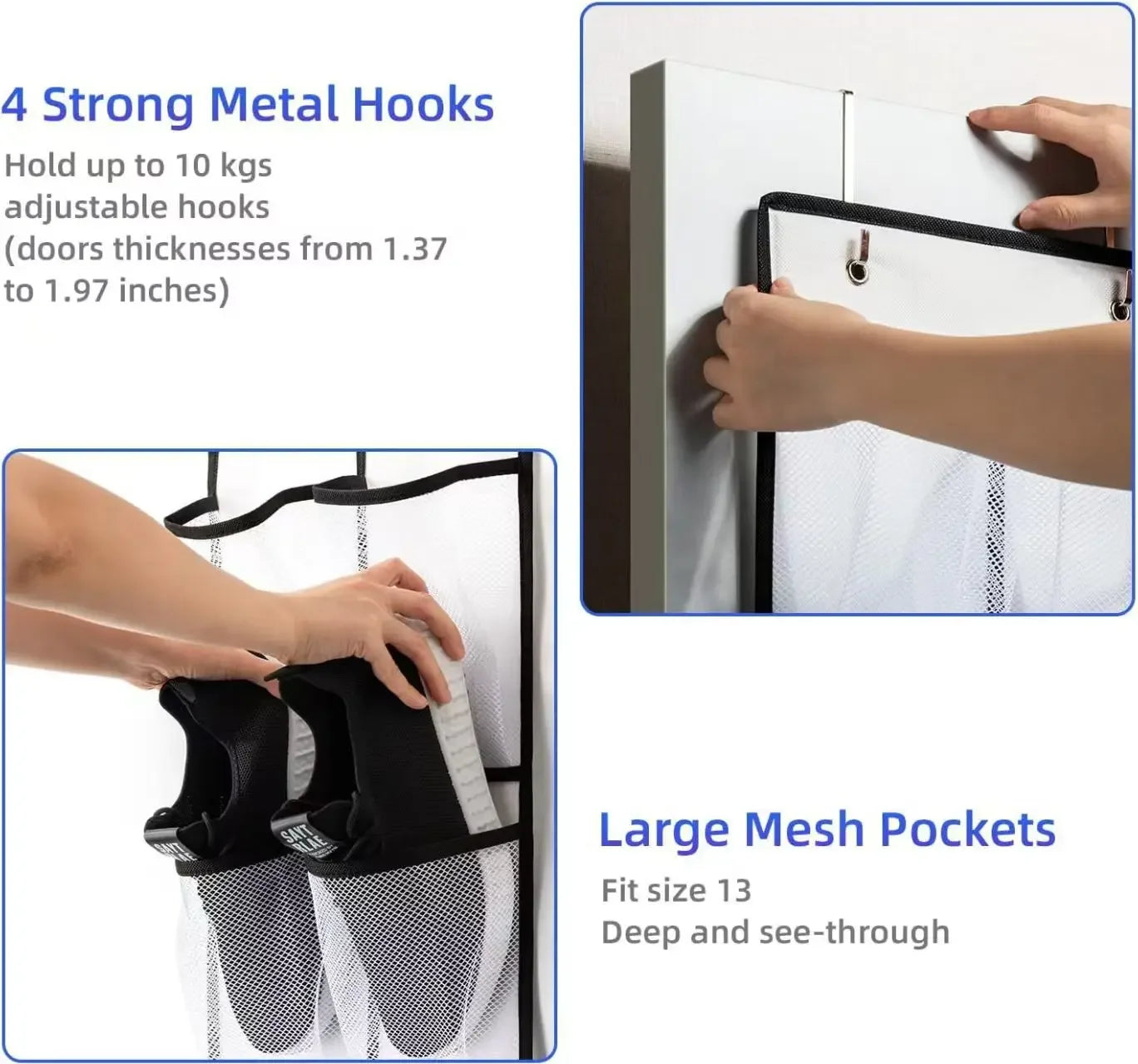 40/24/14 Grid Wall-Mounted Shoe Organiser Fabric Closet Bag Storage Rack Mesh Pocket Clear Hanging Over The Door Cloth Box