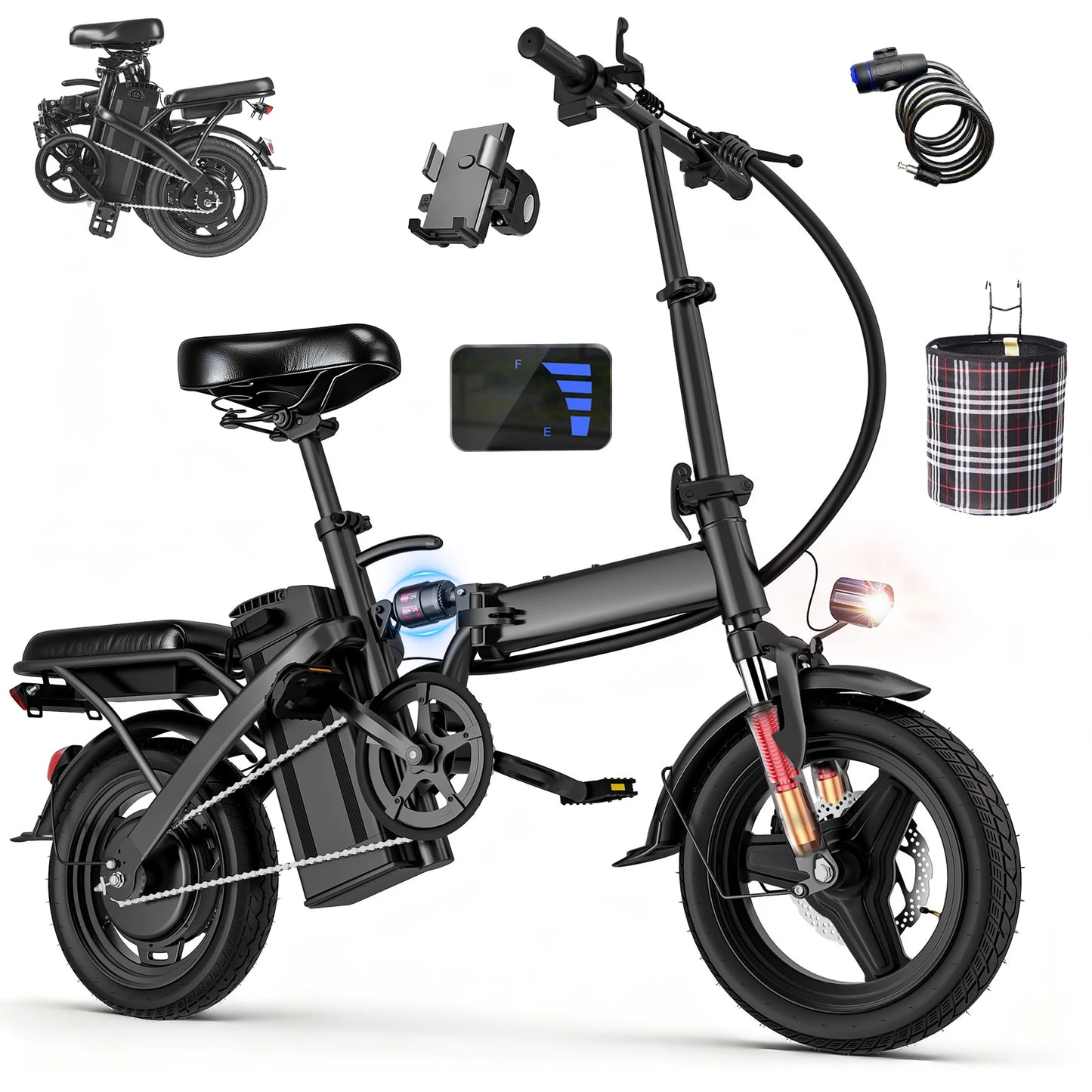560W Adult Electirc Bikes,24MPH,48V10.4AH Removable Battery,14inch folding Electirc Bike,Multi-Shock Absorption Electirc Bicycle