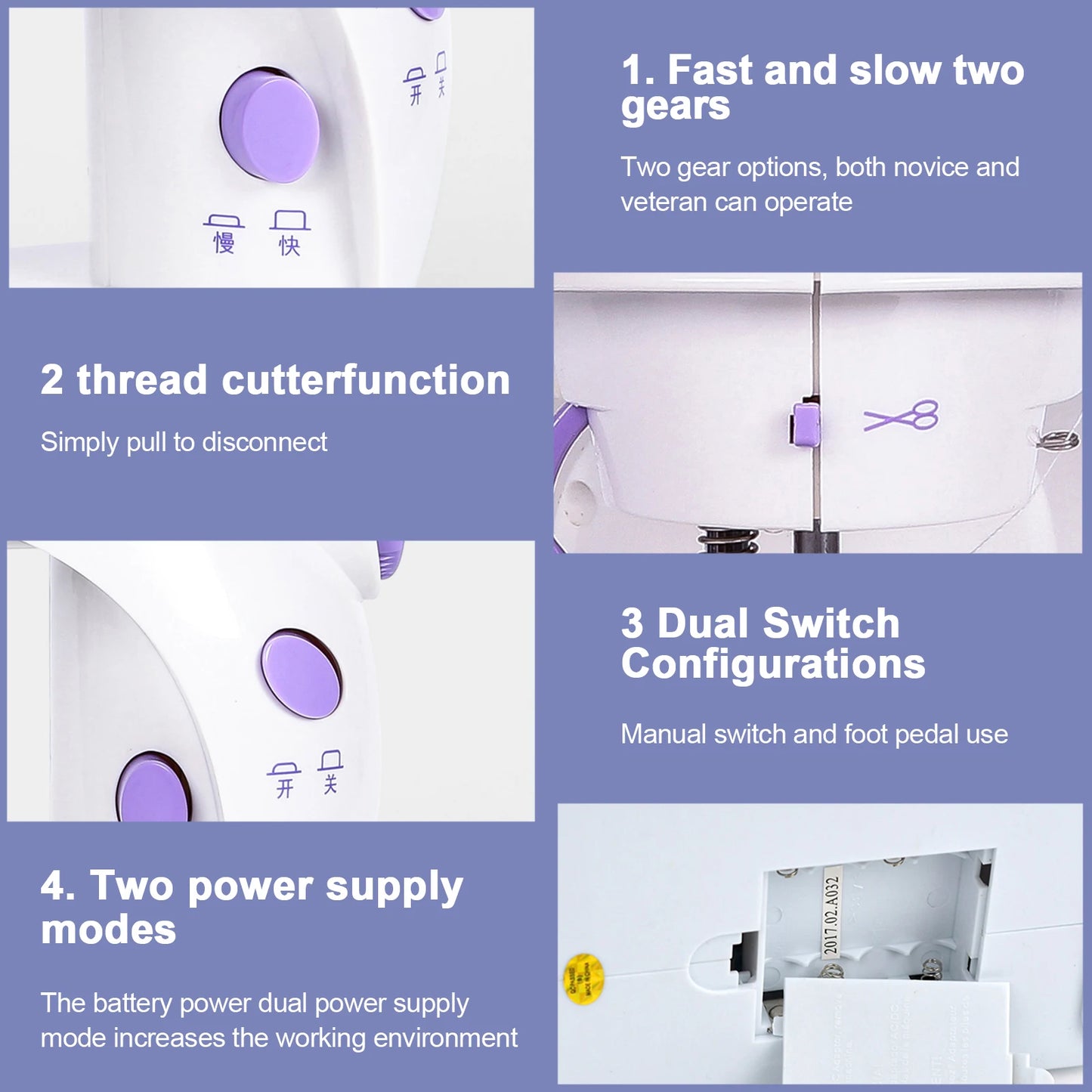 202A Household Mini Electric Sewing Machine Double Thread 2-speed Sewing Machine with Pedal Simple sewing function US