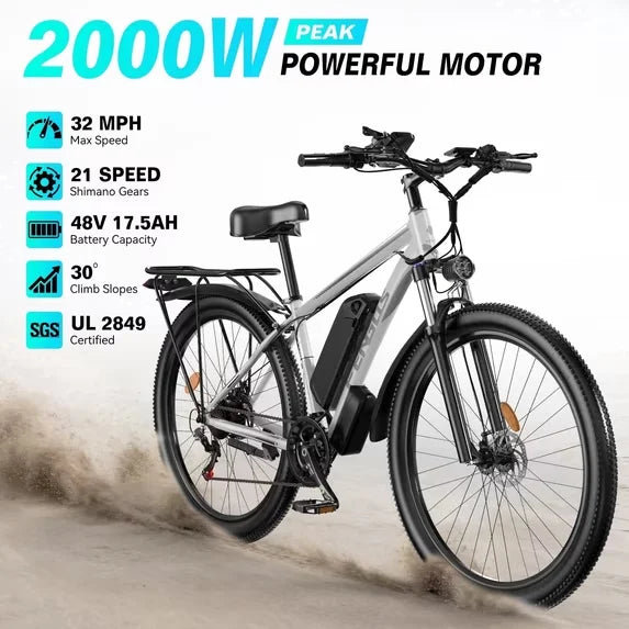 FENGQS Q8 2000W dual motor electric bicycle 48V 840WH 80 mile range 32MPH 27.5-inch all terrain dual disc brake shock absorption