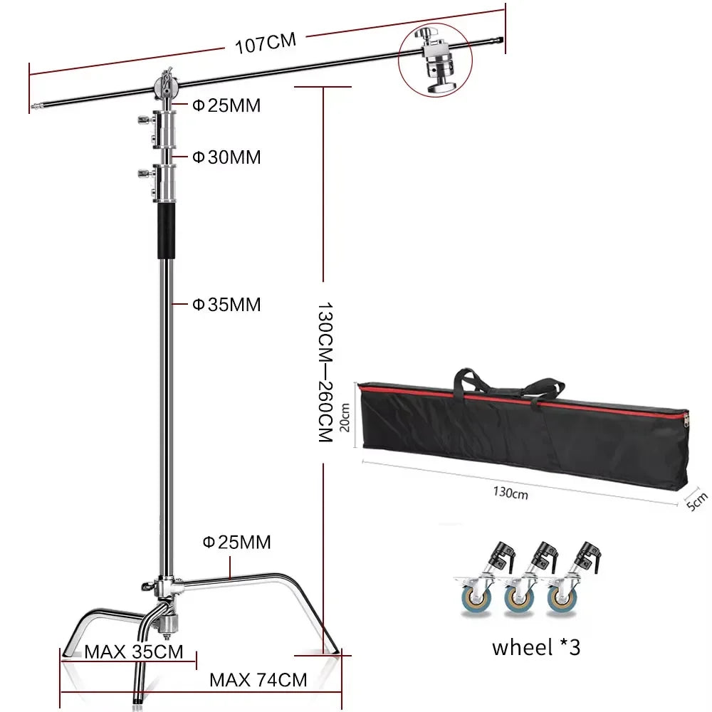C Stand Stainless Steel Kit Light Stand With Weight Bag Photo Studio Accessories Extension Rod 2.49M Length Arm Cross Boom