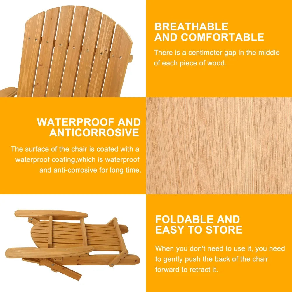 Set of 2 Adirondack Outdoor Patio Deck Wood Lounge Chair Folding Patio Furniture