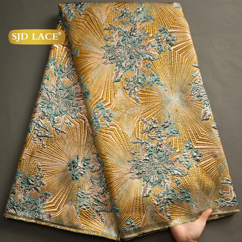 SJD LACE African Brocade Lace Fabrics Nigerian Damask 2025 Latest French Jacquard Gilded Women Lace for Wedding Dresses Sew 3466