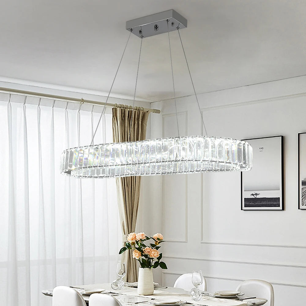 VETRULUS Modern Luxury Crystal Oval Design Led Chandelier Ceiling Lamp Nordic Pendant Hanging Light Fixture Living Bedroom Hotel
