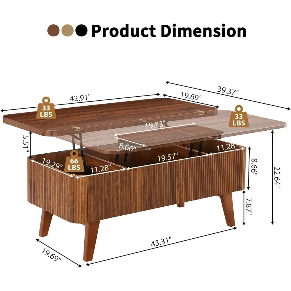 3-in-1 Coffee Table Converts to Dining Table, Walnut Oval Wooden Table with Storage for Small Spaces, Partial Assembly Required