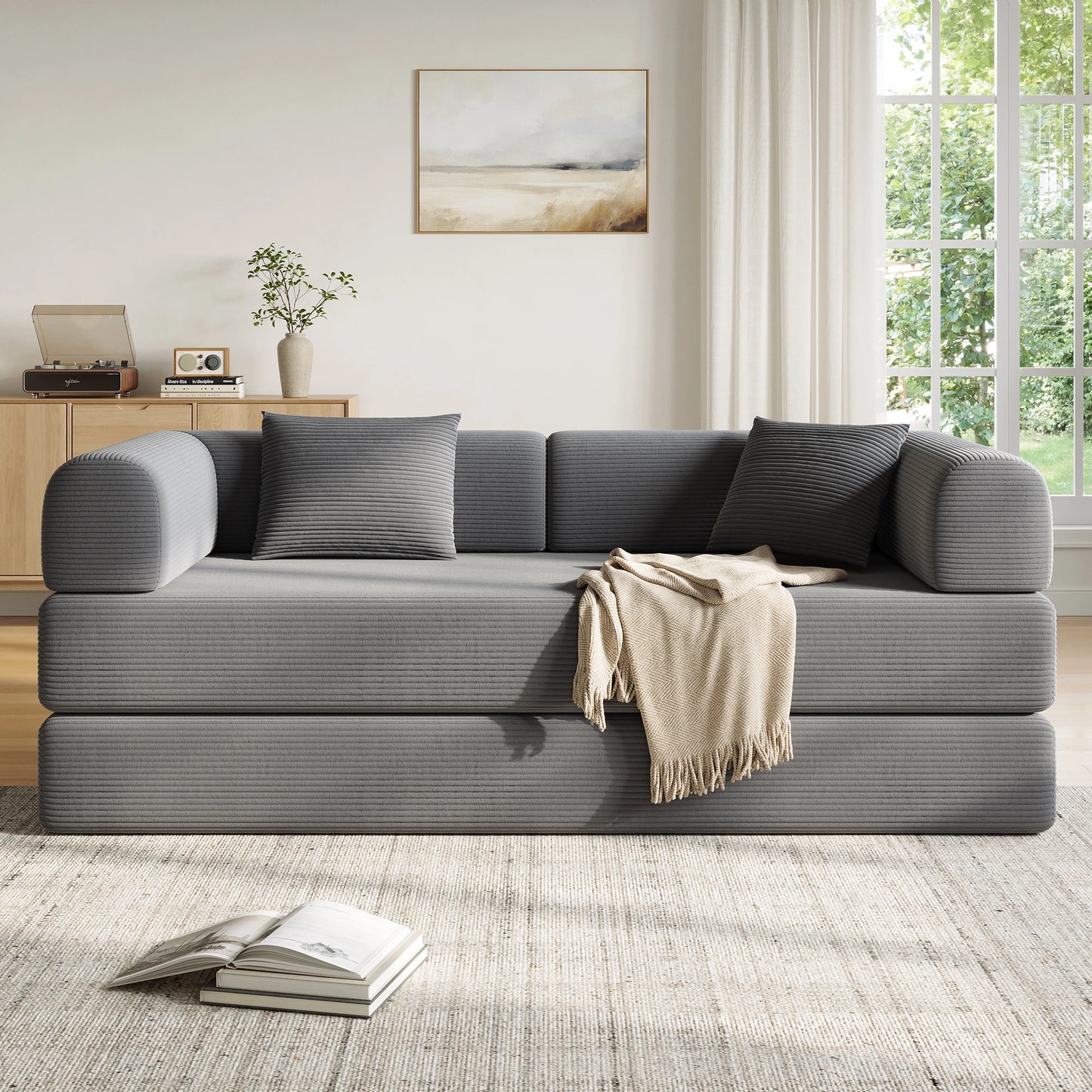 Convertible Floor Sofa Bed with Fixed-Shape Frame,  5-in-1 DIY Combination Modular Sofa,  for Living Room Bedroom Playroom