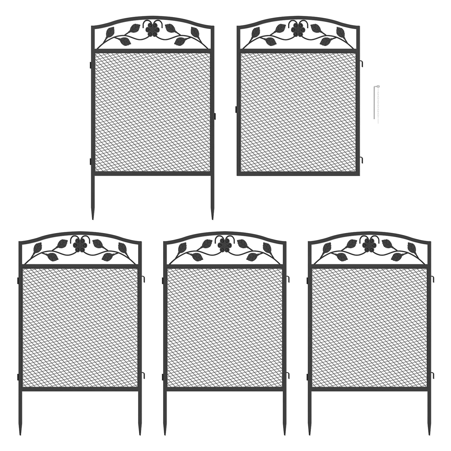 5pcs Garden Decorative Fence Panels Iron Lawn Border Metal Animal Barrier