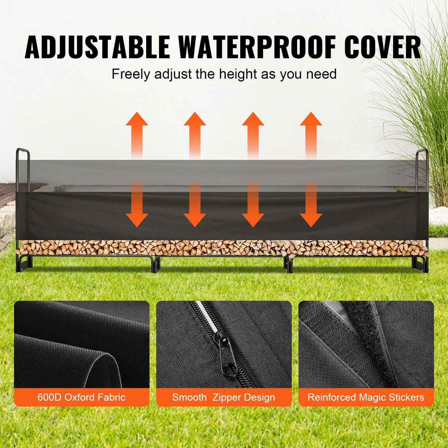 12.7FT Outdoor Firewood Rack with Cover Heavy Duty Firewood Holder & 600D Oxford Waterproof Cover for Fireplace Patio