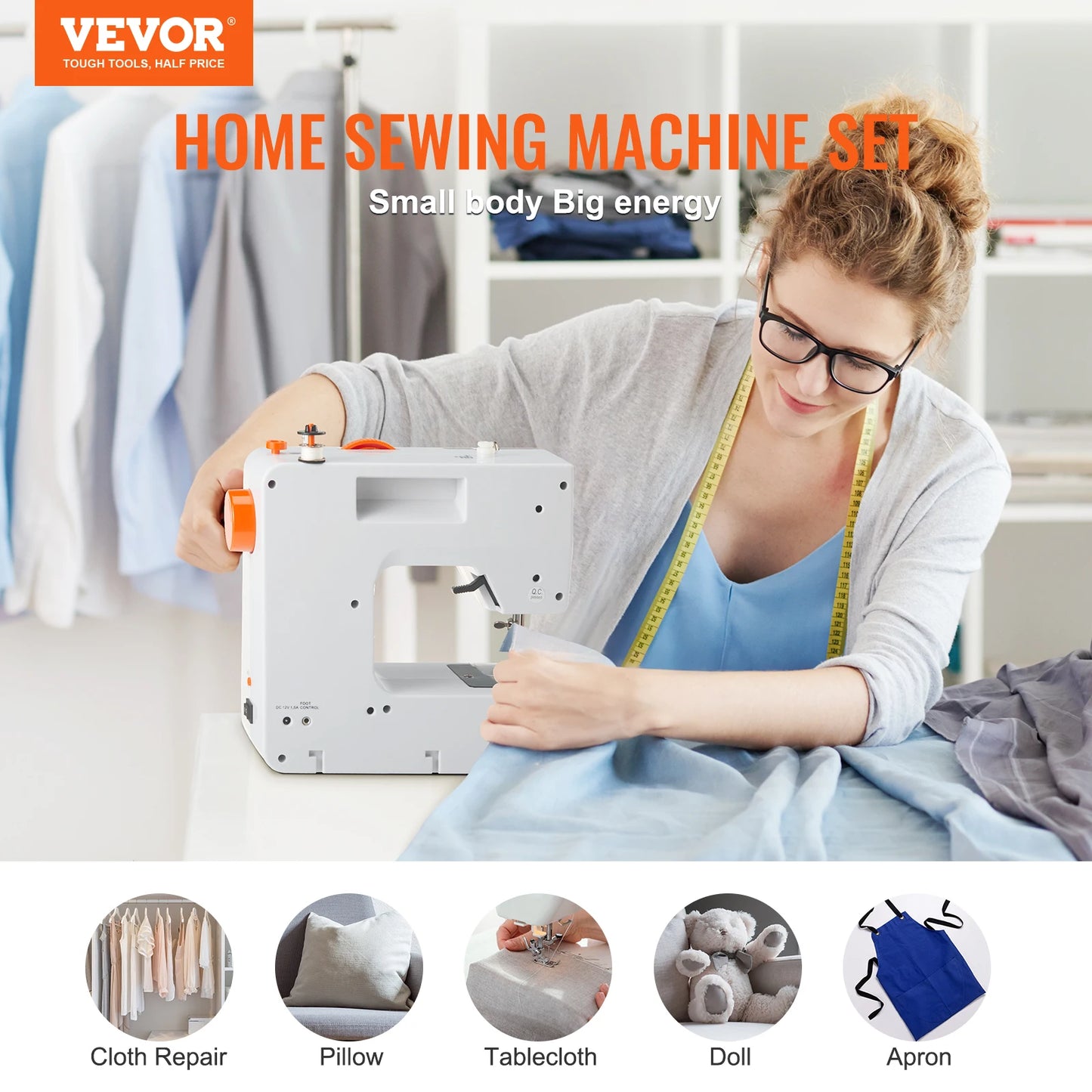 SucceBuy Sewing Machine Portable Dual Speed Home DIY 38 Built-in Stitches&Reverse Sewing Pedal Extension Table 42pcs Accessories