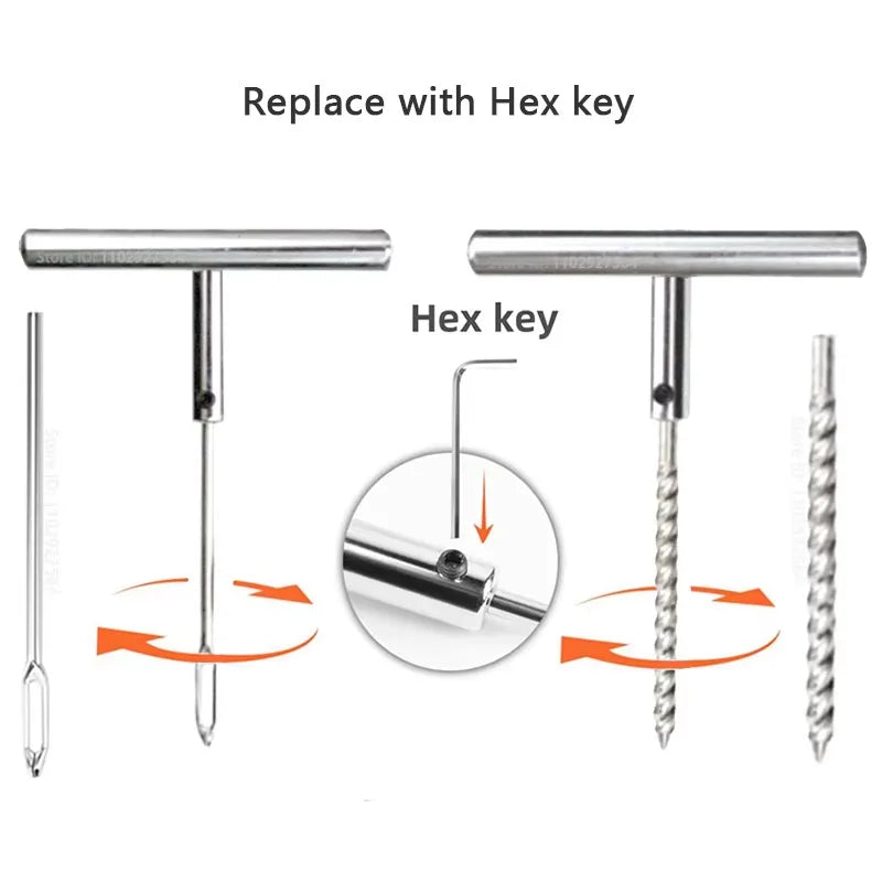 12-Piece Tyre Repairing Tool Set with T-Handle Plug, Tire Repair Replacement Needles for Efficient Fixing