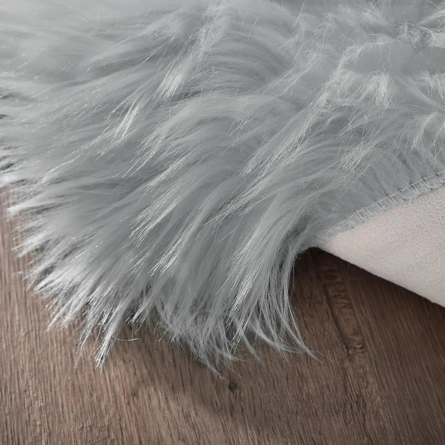 Faux Fur Gray Rectangle Non-Slip Thick Fluffy Carpets for Bedroom Plush Artificial Wool Area Rugs for Living Room Home Decor