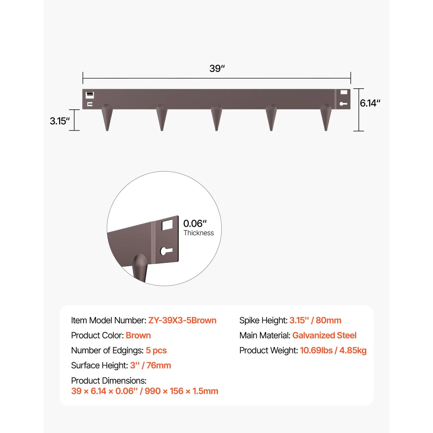 SucceBuy Steel Landscape Edging 5 Pcs 39x4in Rust-Resistant Metal Landscape Bendable Garden Edging Border Heavy Duty Lawn Edging