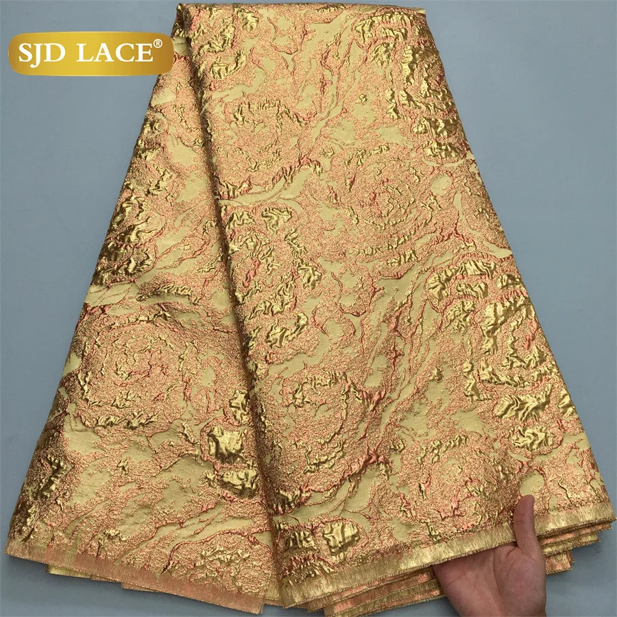 SJD LACE African Brocade Lace Fabrics Nigerian Damask 2025 Latest French Jacquard Gilded Women Lace for Wedding Dresses Sew 3466