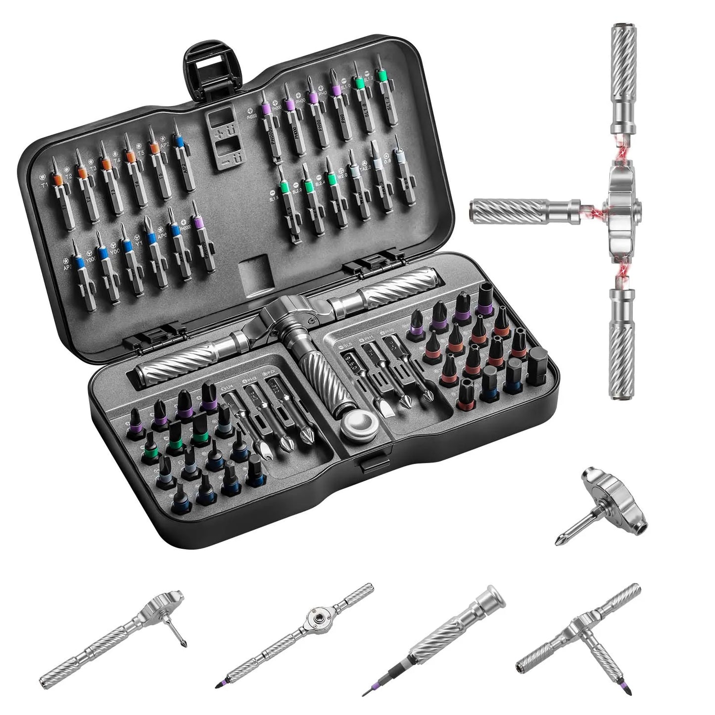 VMAN 66in1 Multifunction Ratchet Screwdriver Set Multi Magnetic Bits Mini Repair Tool Kit Household Tool For PC & Desk Etc.