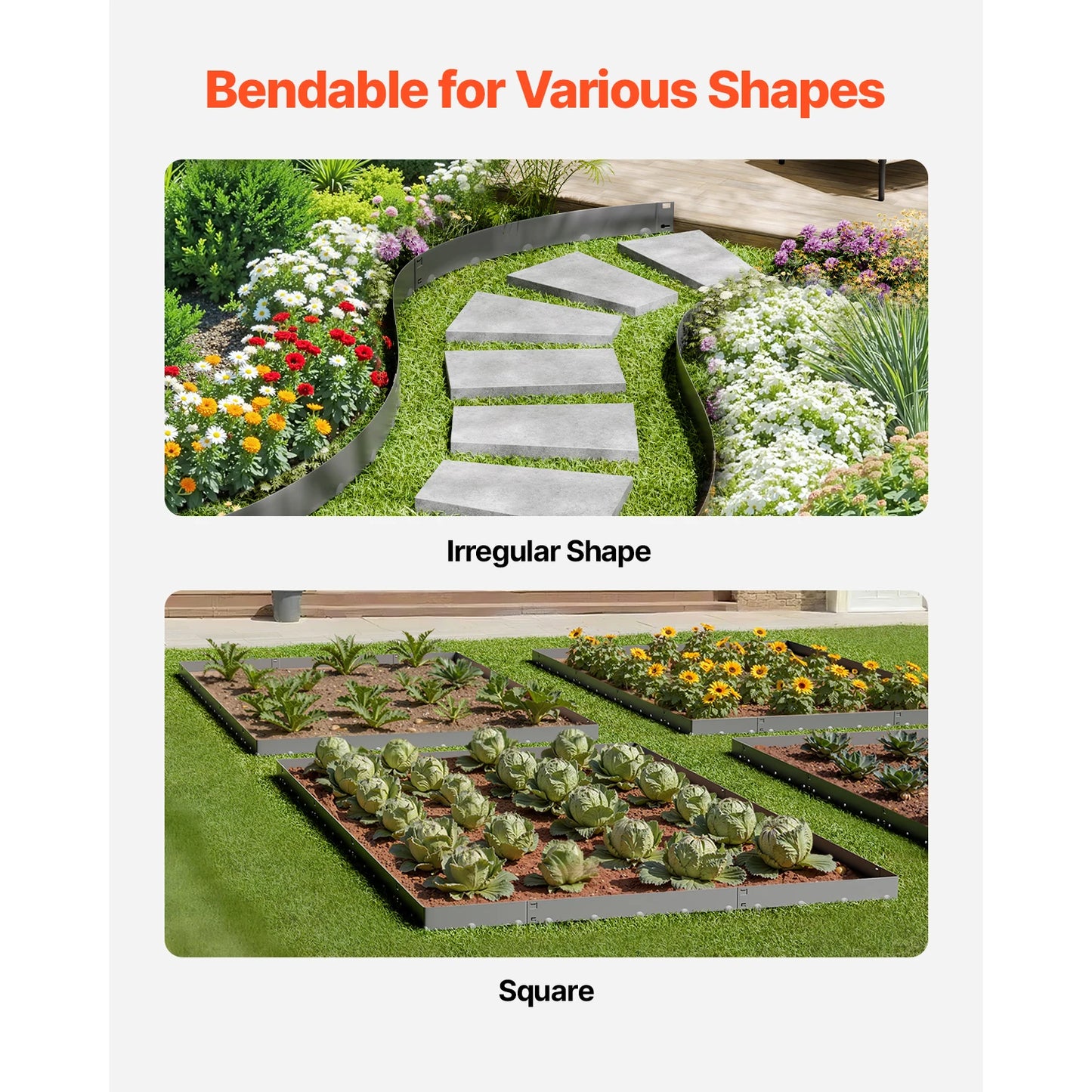 SucceBuy Steel Landscape Edging 5 Pcs 39x4in Rust-Resistant Metal Landscape Bendable Garden Edging Border Heavy Duty Lawn Edging