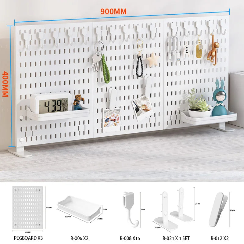 Home & Office Desktop Pegboard: Height-Adjustable Standing Storage Rack for Supplies, Also for Decorative Figurine Display