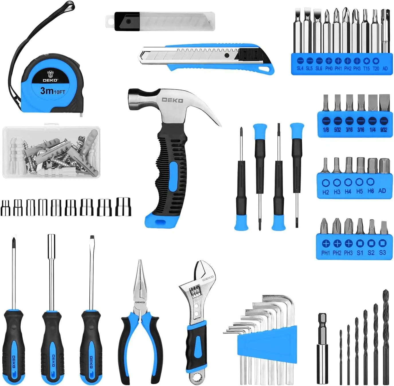 Drill Set: Tool Set with 8V Blue Cordless Drill, Home Tool Kit with Drill, Hand Tool Kits 126 Piece