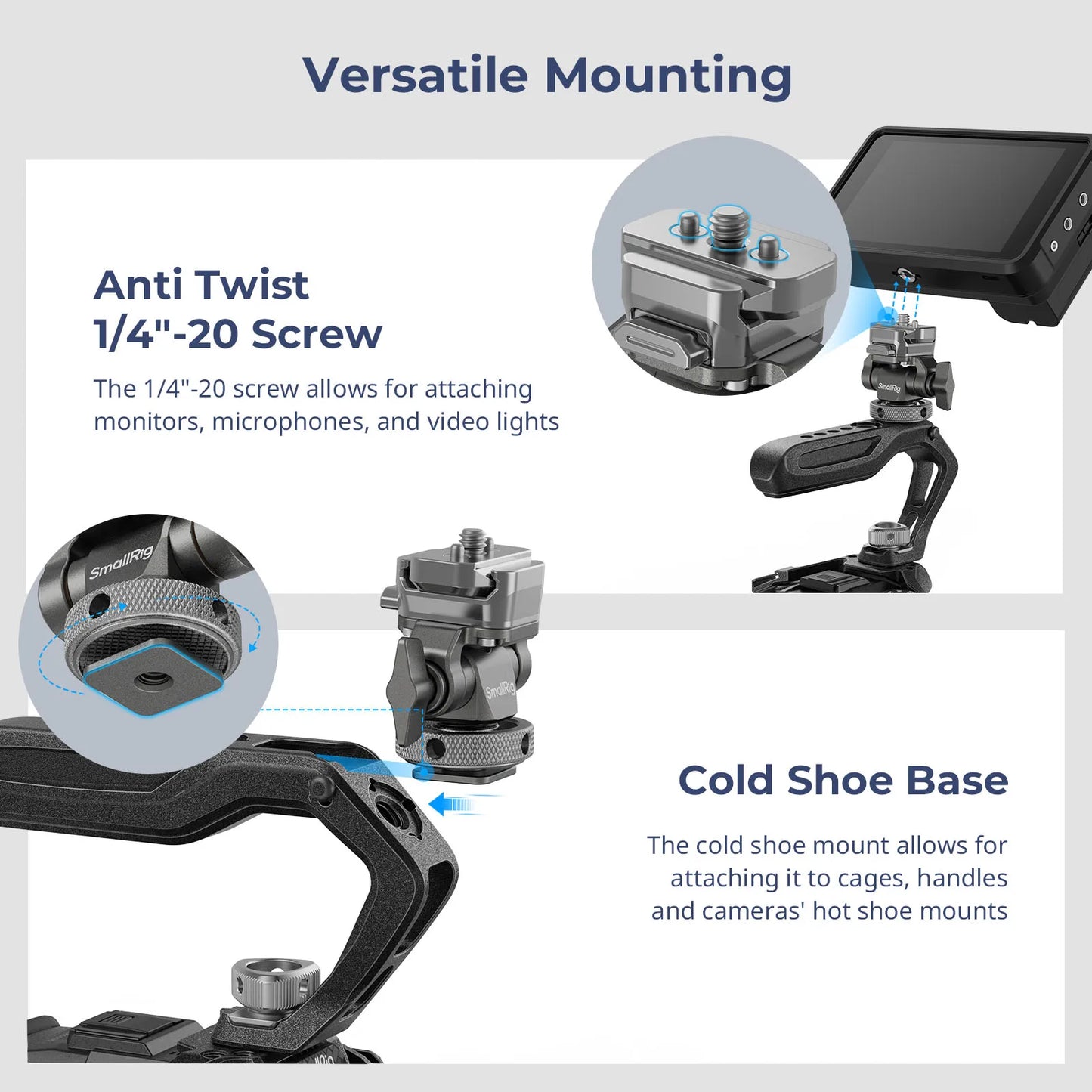 SmallRig Monitor Mount HawkLock Quick Release Monitor Support with H21 Cold Shoe Adjustable Mount Load 2.3kg with NATO Rail 4888