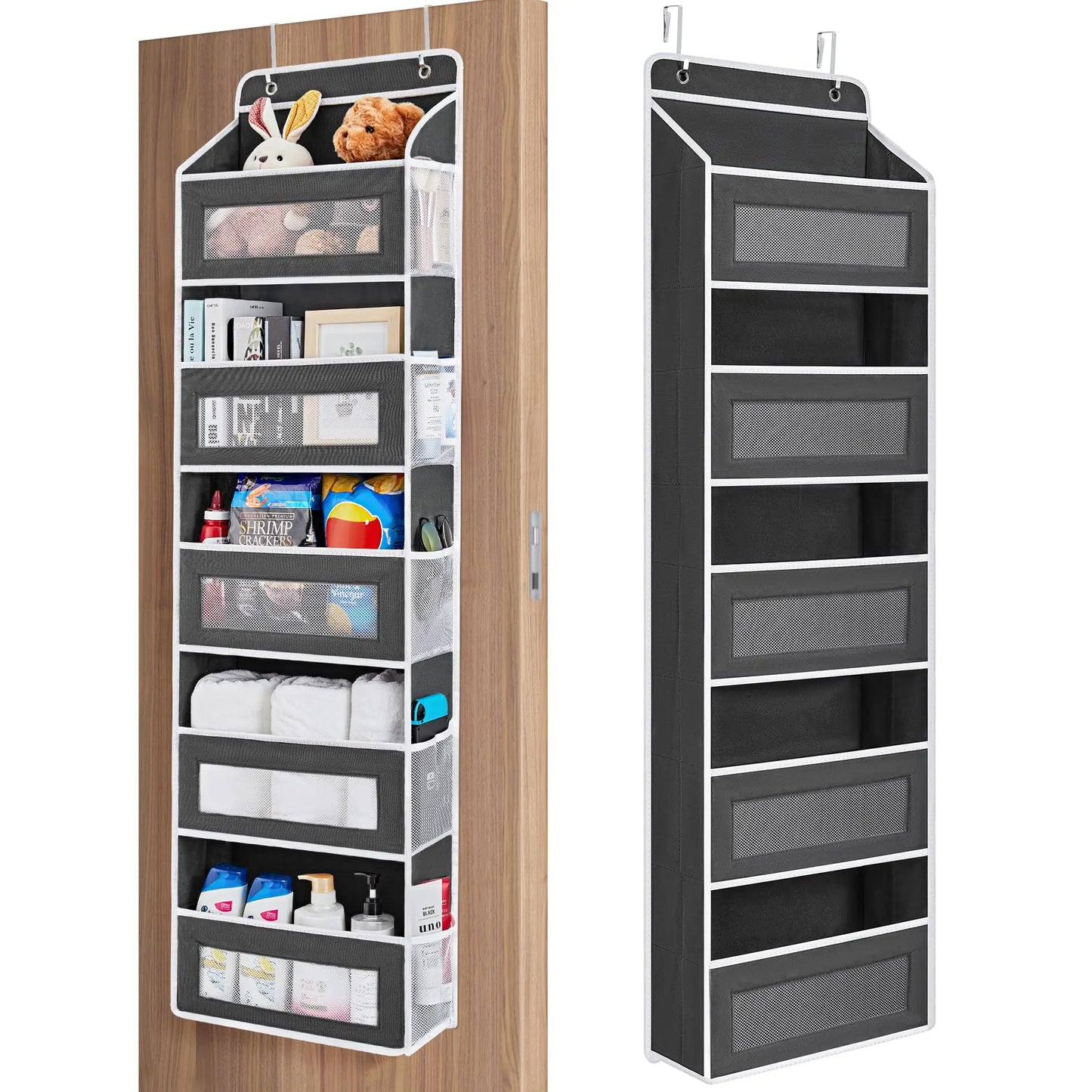 Over the Door 5‑Shelf Organizer, Large Pockets, Anti‑Tilt 44lb Load, Hanging Storage for Bedroom, Bathroom, Pantry, Nursery, Bla