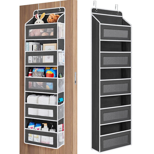 Over the Door 5‑Shelf Organizer, Large Pockets, Anti‑Tilt 44lb Load, Hanging Storage for Bedroom, Bathroom, Pantry, Nursery, Bla