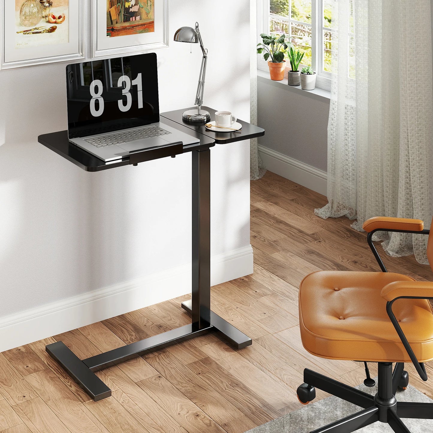 JHK Overbed Bedside Flip Lap Desk with Wheels and Tilt Top Adjustable Height Home Use Bed Table Mobile Standing Desk For Bedroom