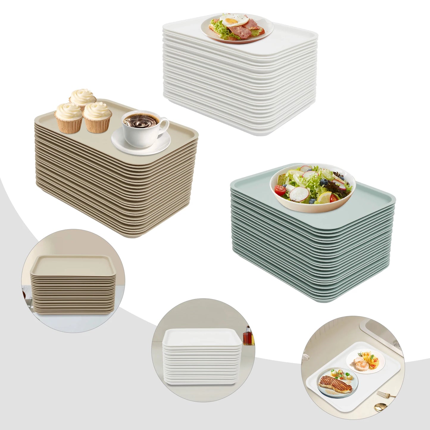 24 Pcs Fast-Food Trays Cafeteria Tabletts Rectangle Serving Tray  Stackable For Fast Food Restaurants, Cafeterias Kitchens